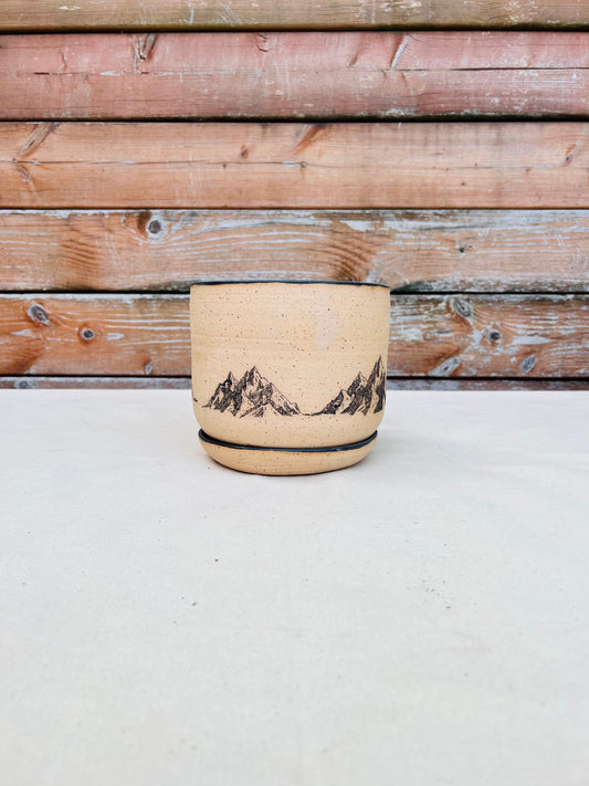 Sample Sale - Mountain Planter with Saucer - Cylinder Pot - Handmade Ceramic
