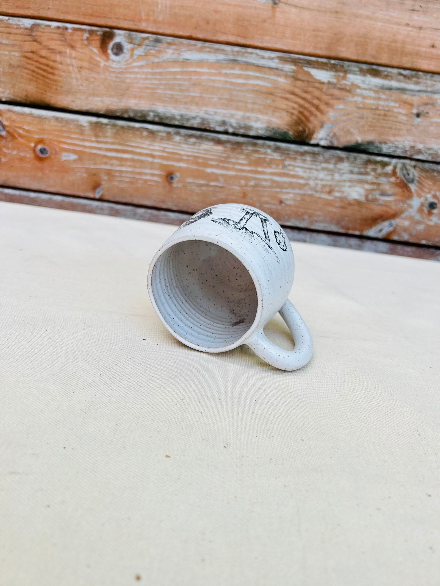Sample Sale - Shroom Mug - White - Handmade Ceramic Coffee Mug - Distressed Mushroom Design