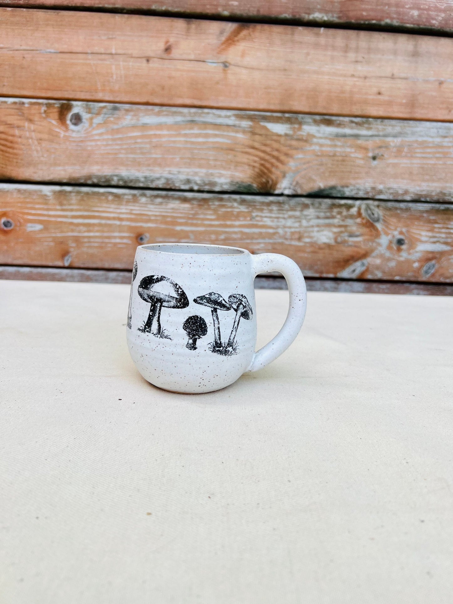 Sample Sale - Shroom Mug - White - Handmade Ceramic Coffee Mug - Distressed Mushroom Design