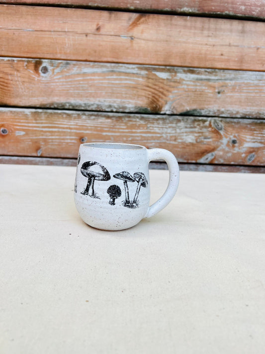 Sample Sale - Shroom Mug - White - Handmade Ceramic Coffee Mug - Distressed Mushroom Design