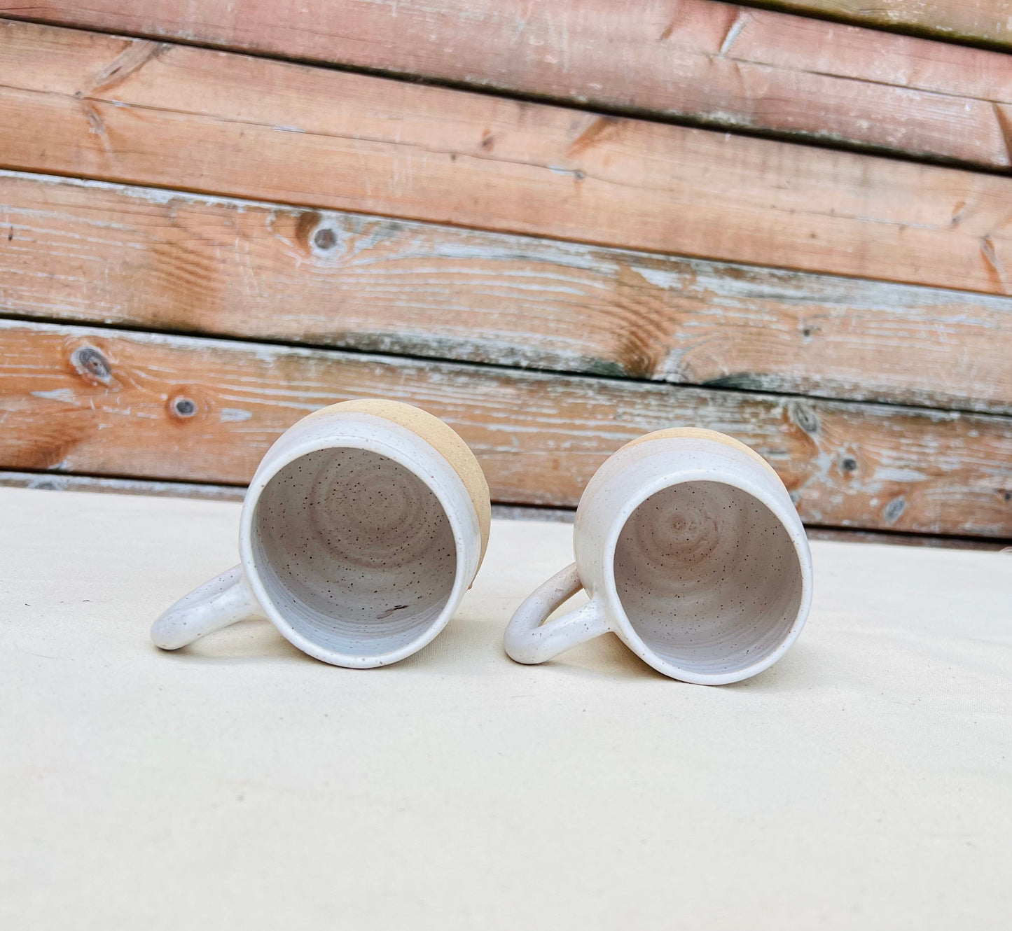 Seconds - Round Bottom Coffee Mug - White and Natural Stoneware - Handmade Ceramic