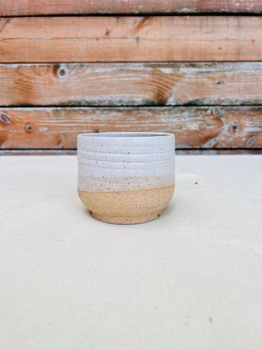 Seconds - Planter Pot with Drainage Hole - White and Natural Stoneware - Handmade Ceramic