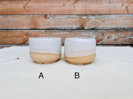 Seconds - Planter Pot with Drainage Hole - White and Natural Stoneware - Handmade Ceramic