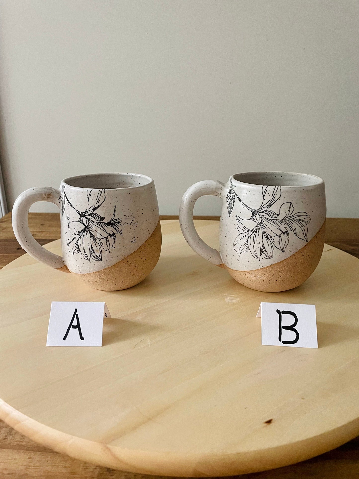 Seconds - Flower Mug - White and Speckled - Handmade Ceramic Coffee Mug