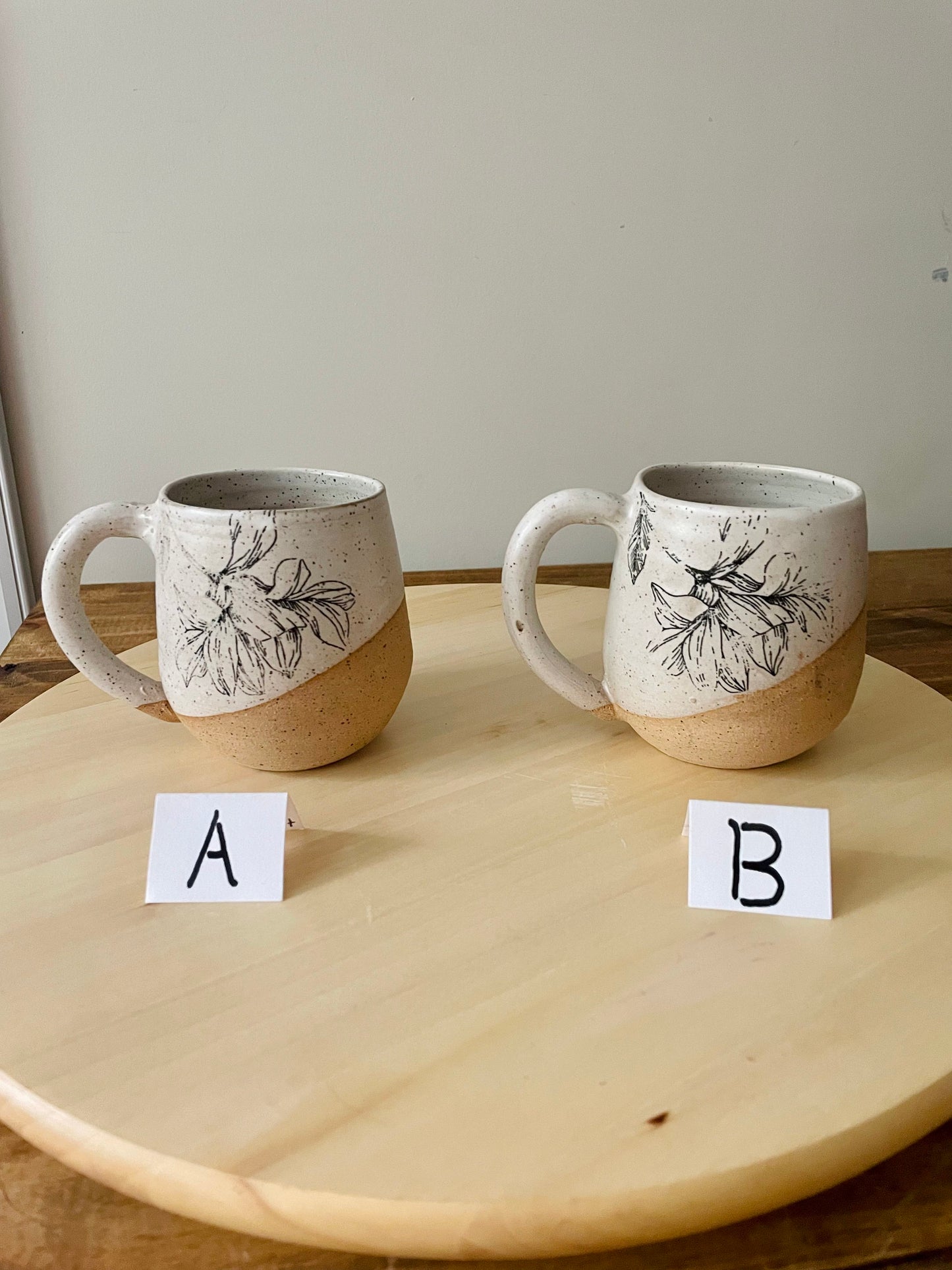 Seconds - Flower Mug - White and Speckled - Handmade Ceramic Coffee Mug