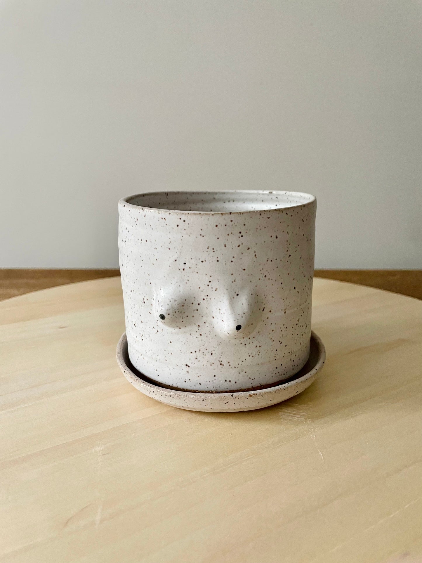 Seconds - Its Boobs - Cylinder Planter with Saucer - White - Handmade Ceramic
