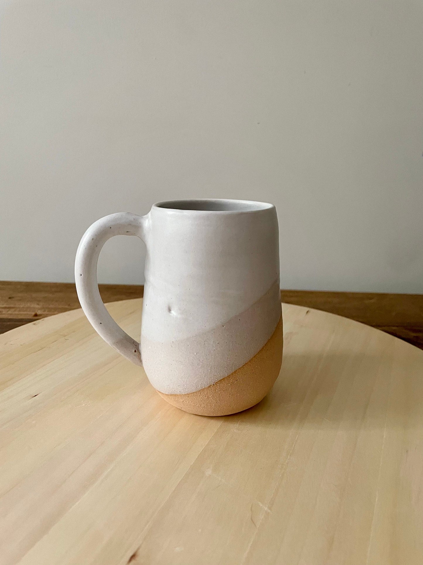Seconds - Tall Round-Bottom Mug - White and Beige - Handmade Ceramic Coffee Mug