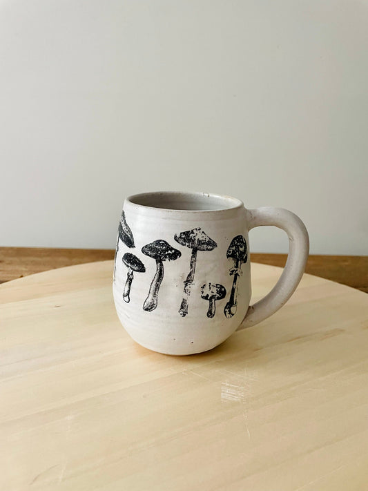 Seconds - Shroom Mug - White - Handmade Ceramic Coffee Mug - Distressed Mushroom Design