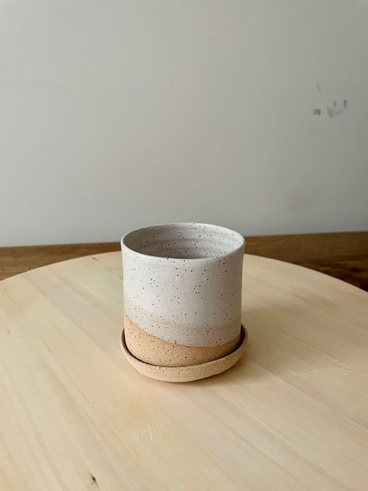 Seconds - Cylinder Succulent Pot with Saucer - White - Handmade Ceramic