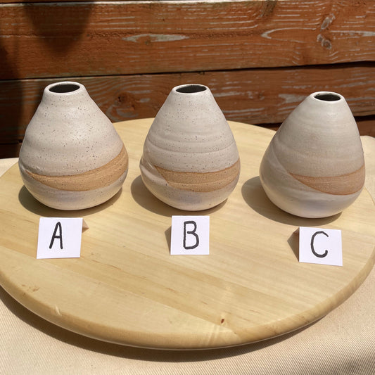 Seconds - Criss-Cross Bud Vase - White and Natural Stoneware