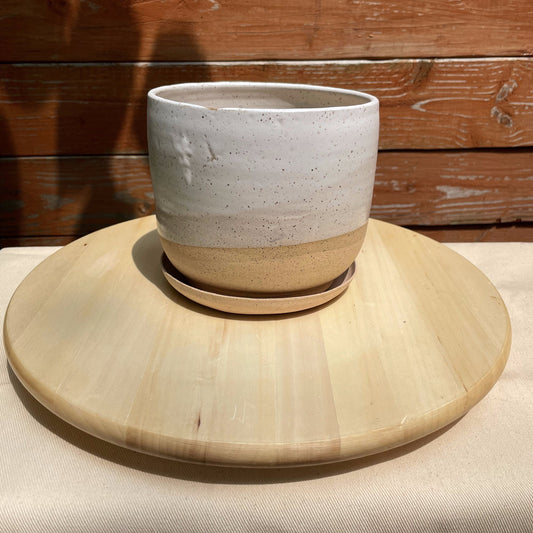 Seconds - Planter Pot with Drainage Hole - White and Natural Stoneware - Handmade Ceramic
