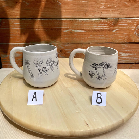 Seconds - Shroom Mug - White - Handmade Ceramic Coffee Mug - Distressed Mushroom Design