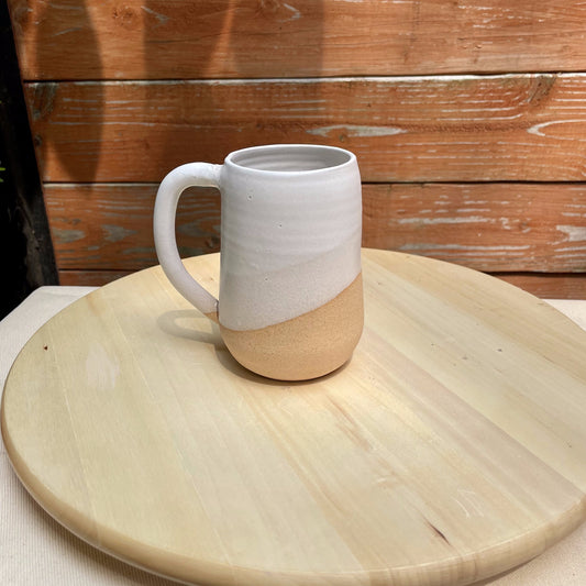 Seconds - Tall Round-Bottom Mug - White and Beige - Handmade Ceramic Coffee Mug