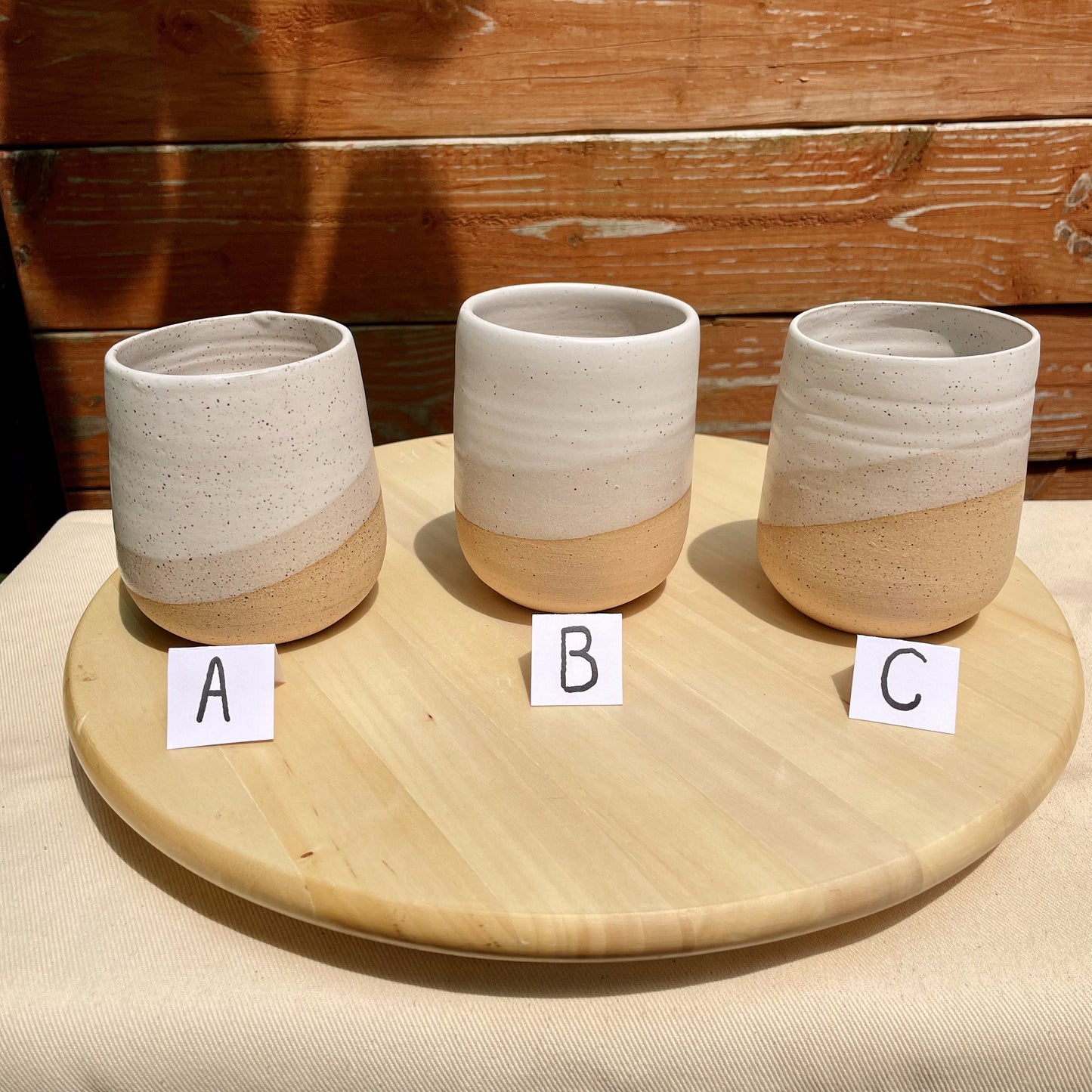 Seconds - Round-Bottom Tumbler - White and Natural Stoneware - Drinking Glass