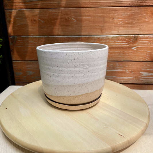 Seconds - Planter Pot with Drainage Hole -  Speckled White and Natural Stoneware - Handmade Ceramic