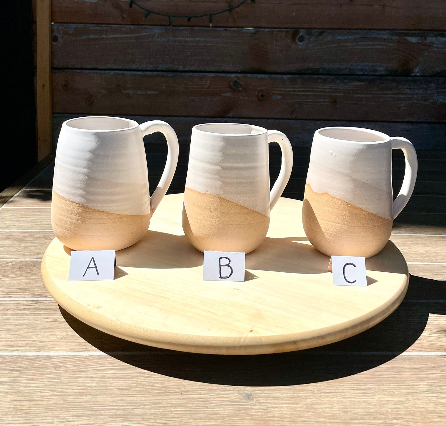 Seconds - Tall Round-Bottom Mug - White and Beige - Handmade Ceramic Coffee Mug