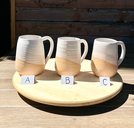 Seconds - Tall Round-Bottom Mug - White and Beige - Handmade Ceramic Coffee Mug
