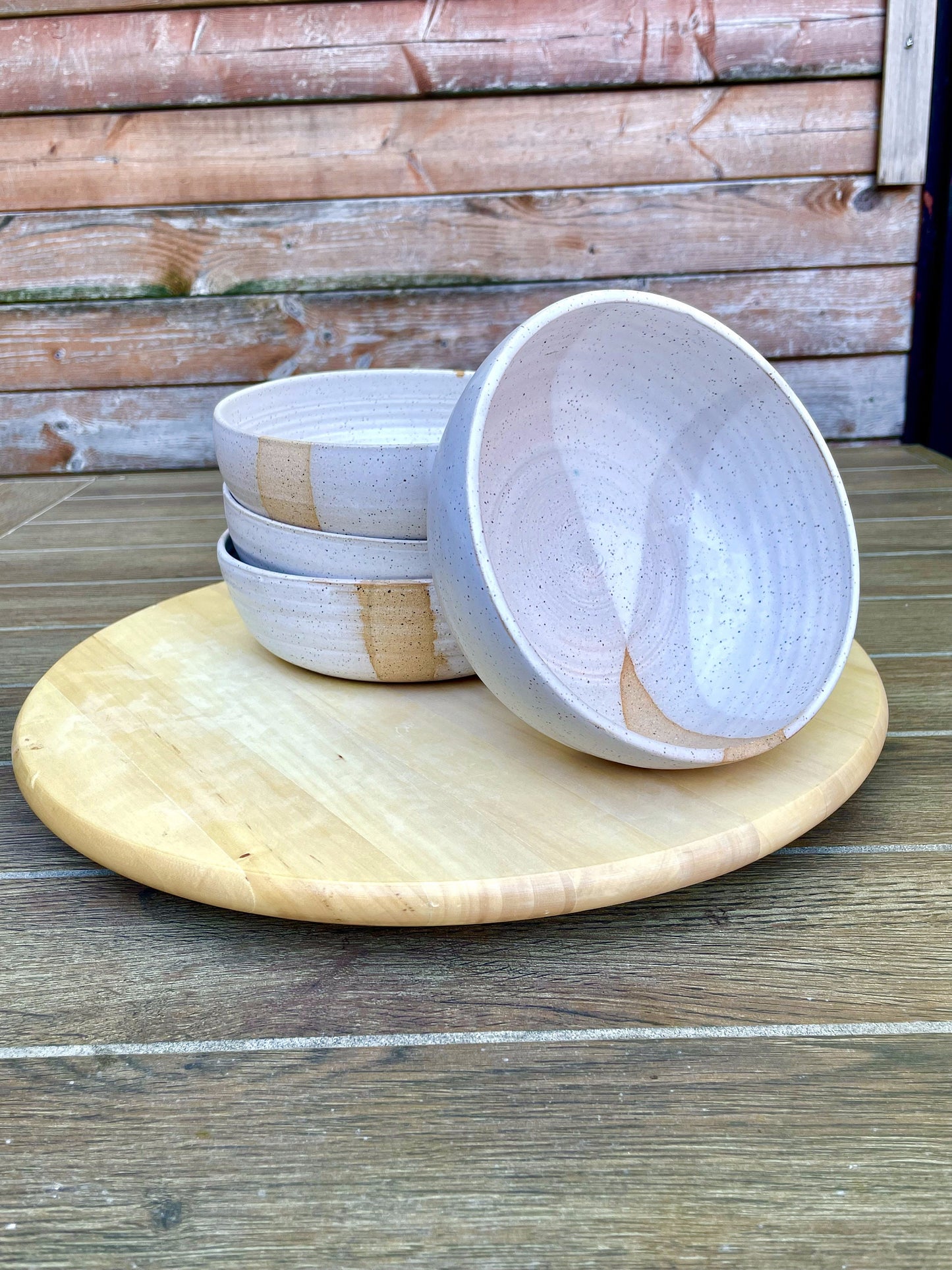 Seconds - Criss-Cross Wide Bottom Bowl - White - Handmade Ceramics