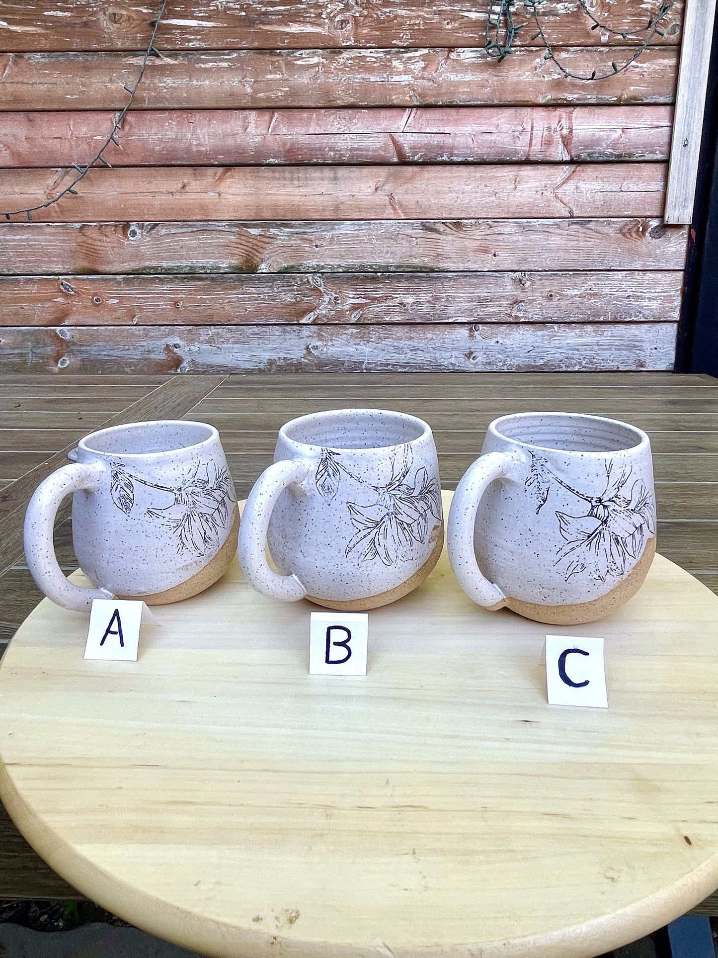 Seconds - Flower Mug - White and Speckled - Handmade Ceramic Coffee Mug