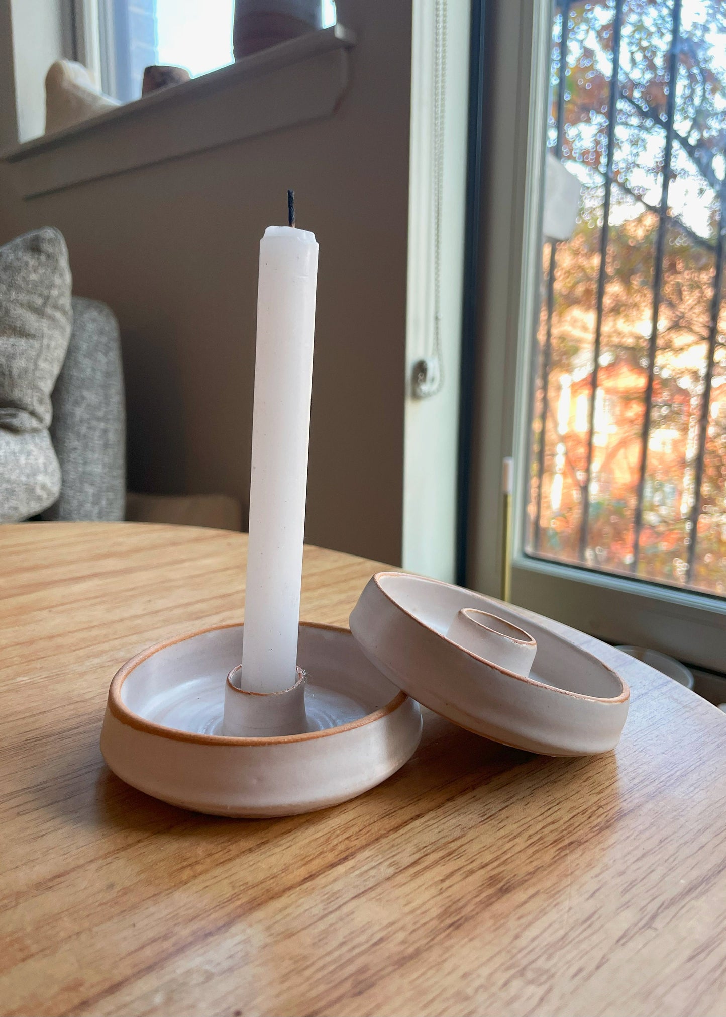Handmade Angled Taper Candle Holder  Unique Ceramic Candle Stand for Elegant Home Decor