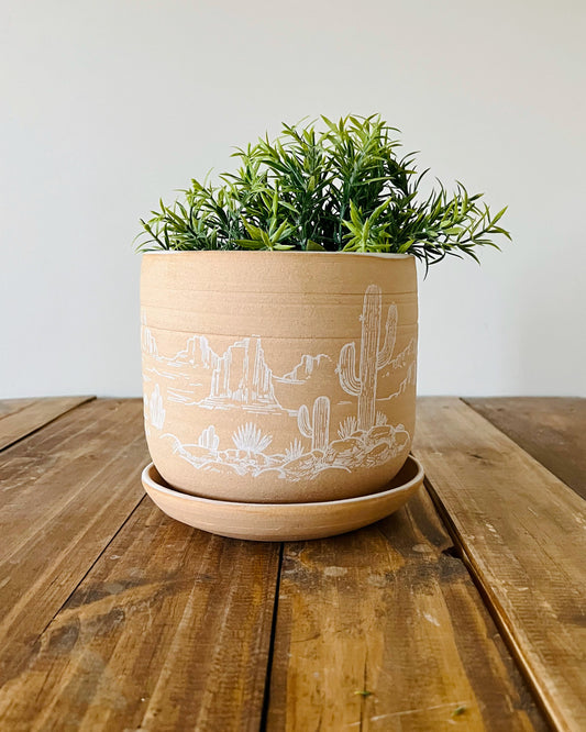 Desert Planter with Saucer - Succulent/Plant Pot - Handmade Ceramic