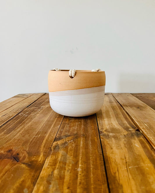 SALE! 50% off - Hanging Orb Planter with Cord - White - Handmade Ceramic