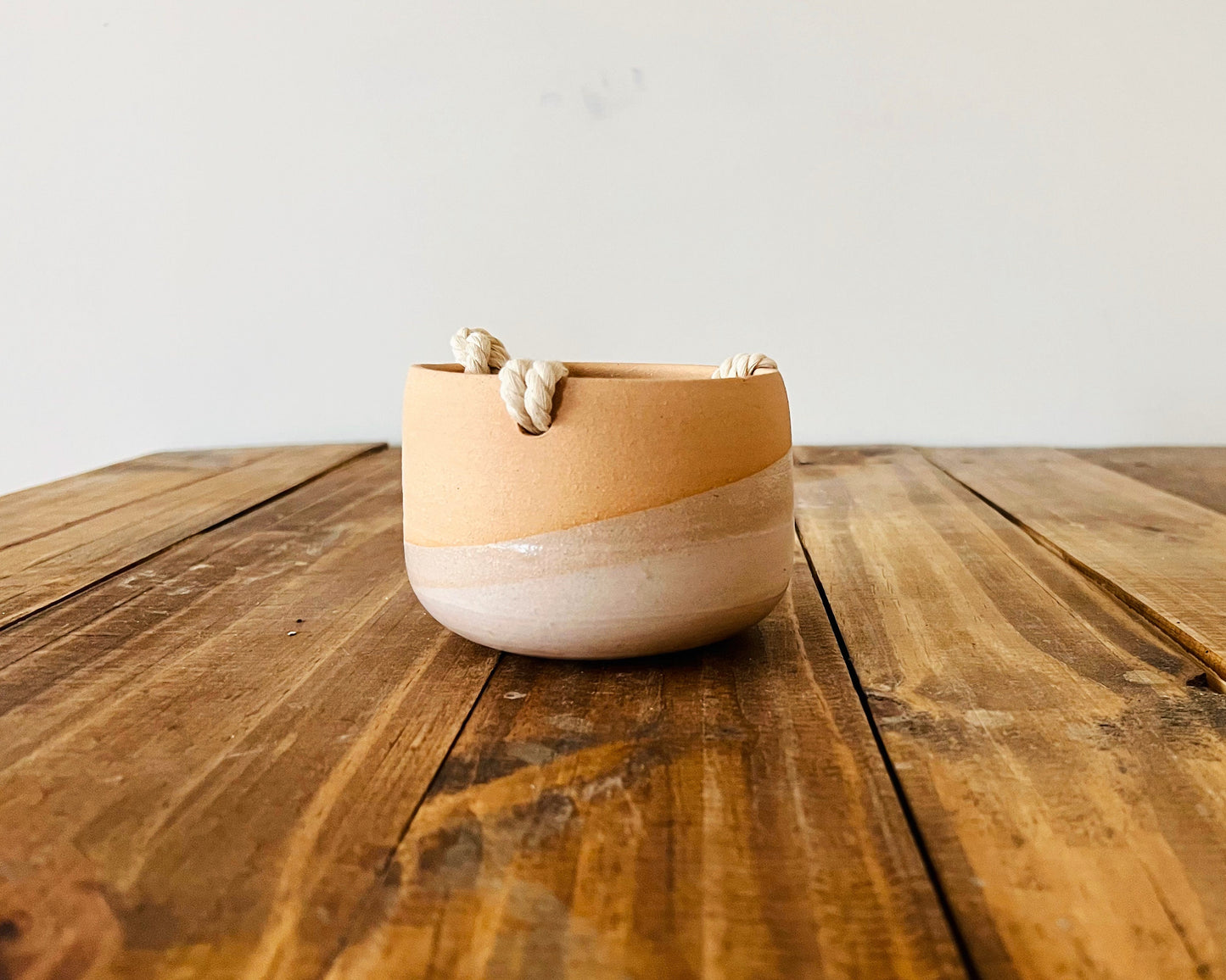 Seconds - Hanging Orb Pot with Cord - Speckled White and Beige - Handmade Ceramic