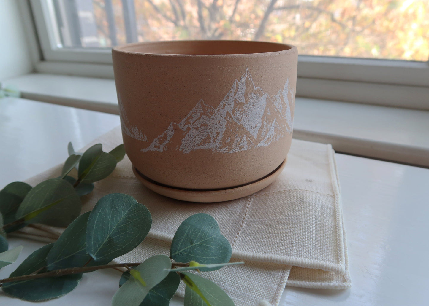 Mountain Planter with Saucer - Cylinder Succulent Pot - Handmade Ceramic