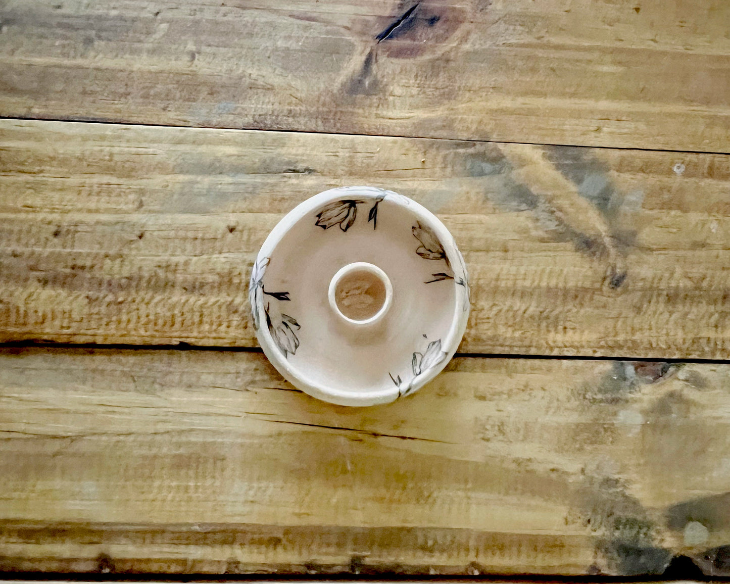 Floral Candle Holder for Taper Candle - Handmade Ceramic