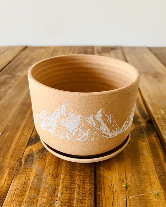 Mountain Planter with Saucer - Cylinder Succulent Pot - Handmade Ceramic