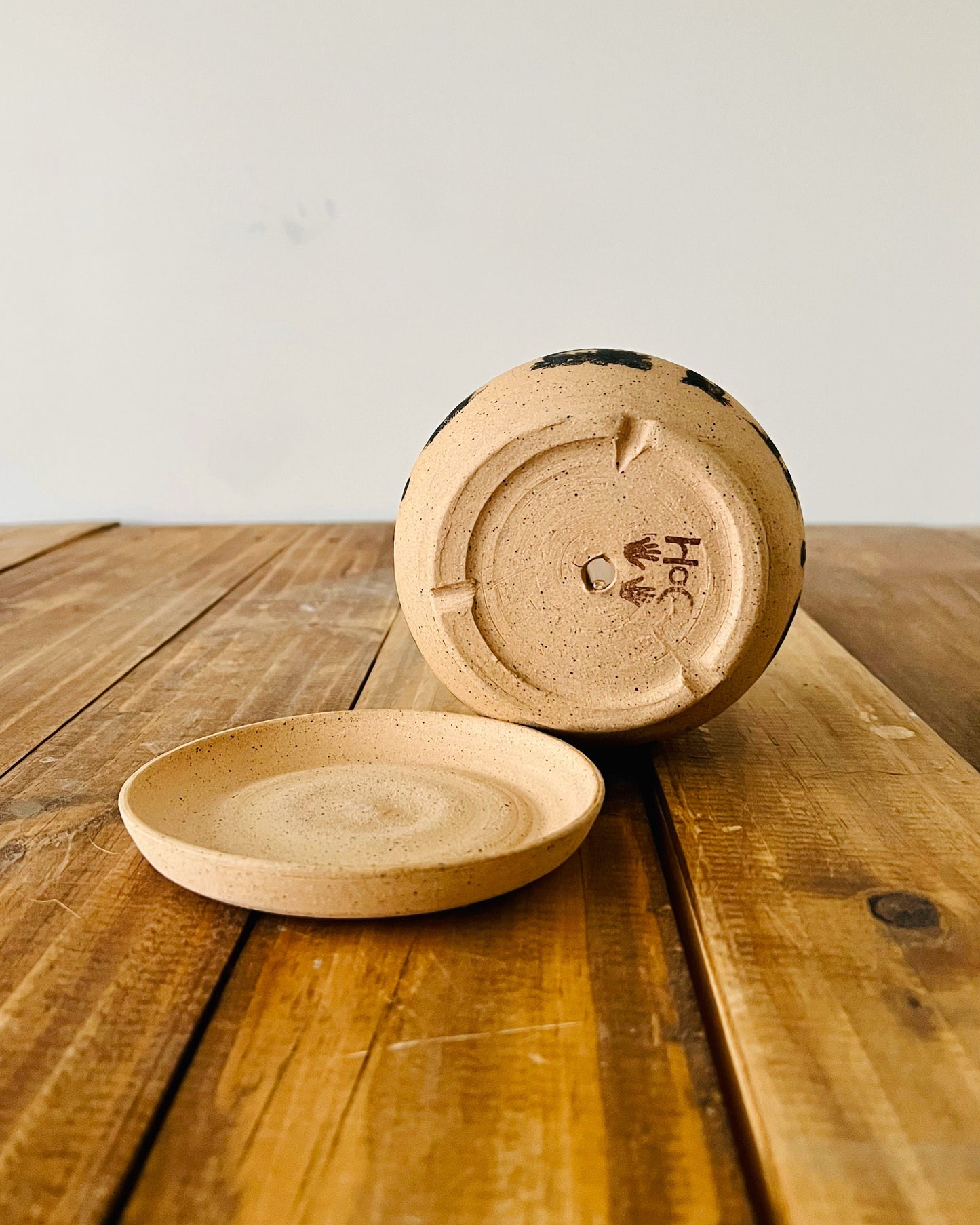 Handmade Stoneware Mushroom Planter with Saucer