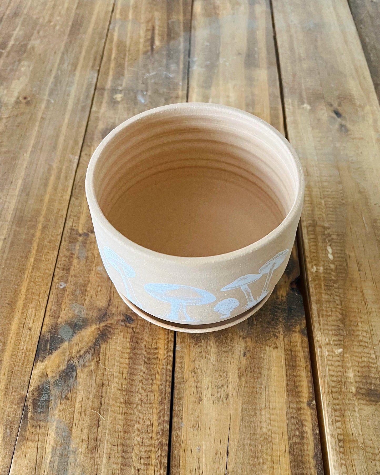 Handmade Stoneware Mushroom Planter with Saucer