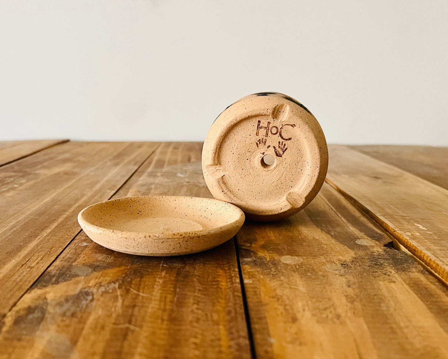 Handmade Ceramic Mushroom Pot with Saucer - Cylinder Stoneware Planter