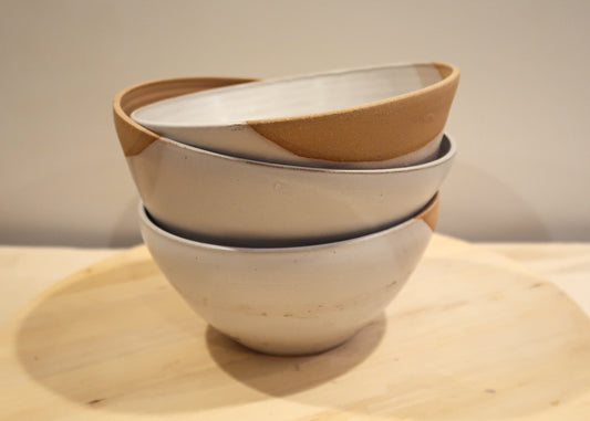 Seconds - Angled Bowl - White and Beige - Handmade Ceramic