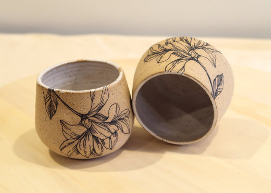 Seconds - Flower Espresso Cup - White and Speckled Stoneware - Handmade Coffee Mug- Small Tumbler