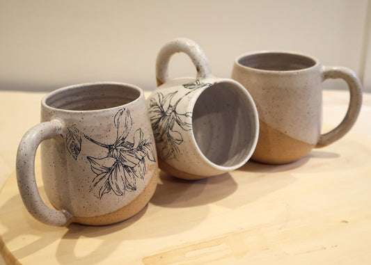 Seconds - Flower Mug - Speckled White - Handmade Ceramic Coffee Mug