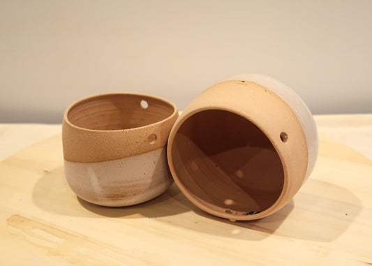 Seconds - Hanging Orb Pot with Cord - Speckled White and Beige - Handmade Ceramic