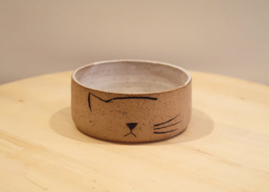 SALE! 50% off Seconds - Mod Cat Food Bowl - Natural Beige and White - Handmade Ceramic