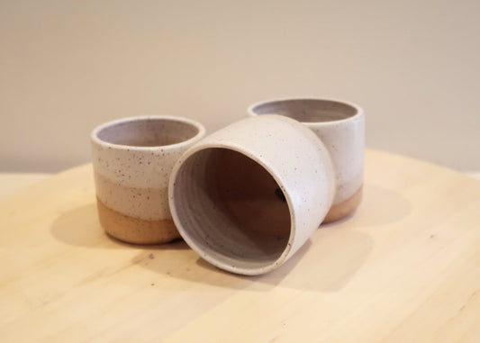 Seconds - Cylinder Succulent Pot with Saucer - Speckled White - Handmade Ceramic