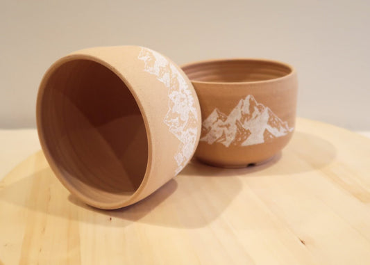 Seconds - Mountain Planter with Saucer - Cylinder Succulent Pot - Handmade Ceramic