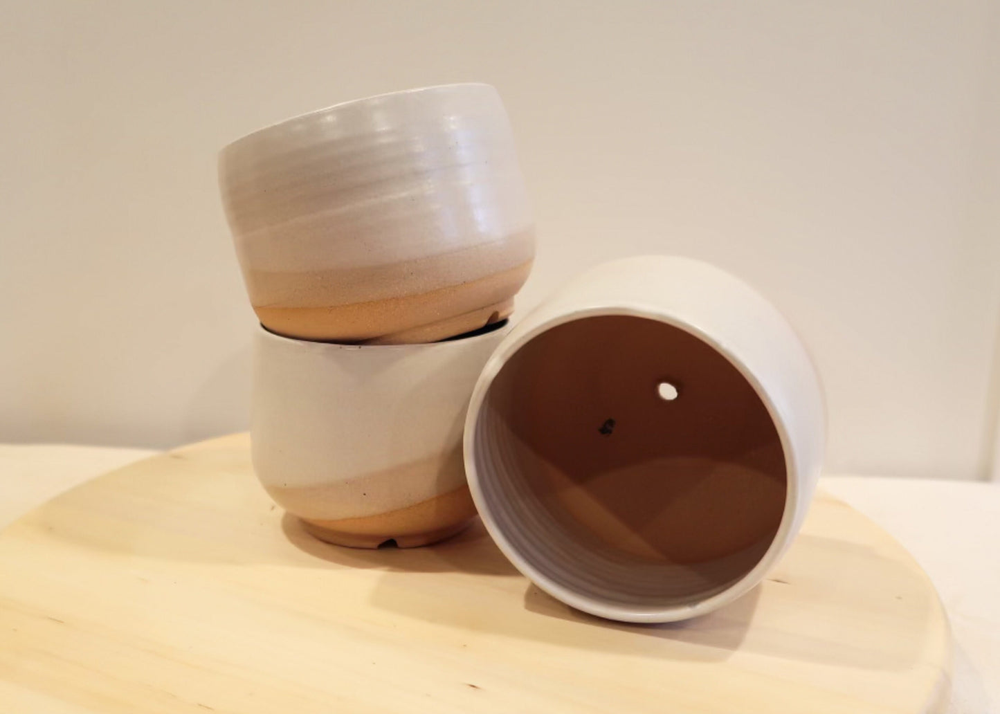 SALE! 50% off Seconds - Round-Bottom Pot and Saucer - Smooth White - Handmade Ceramic