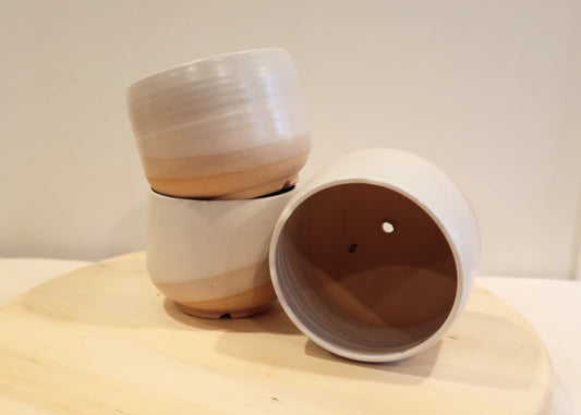 SALE! 50% off Seconds - Round-Bottom Pot and Saucer - Smooth White - Handmade Ceramic