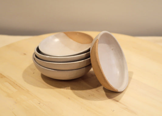 SALE! 50% off Seconds - Angle-Dipped Ramekin - White and Natural Stoneware - Handmade Ceramic