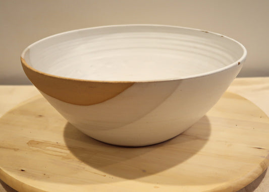 Sample Sale - Large Angled Bowl - White and Beige - Handmade Ceramic