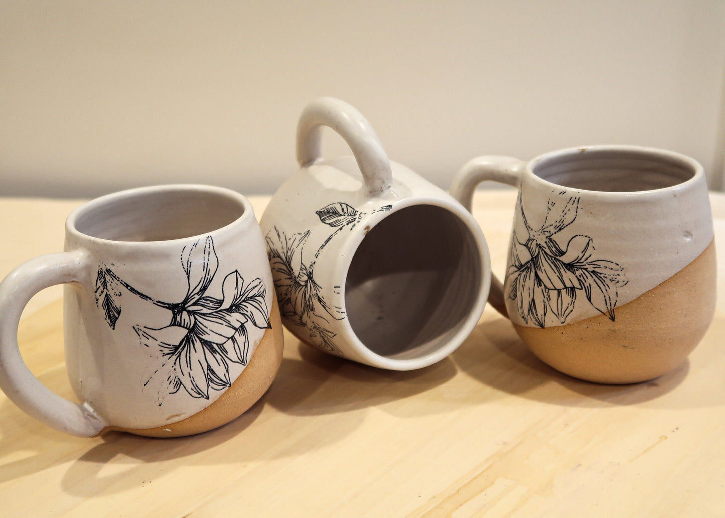 SALE! 50% off Seconds - Flower Mug - White and Beige - Handmade Ceramic Coffee Mug