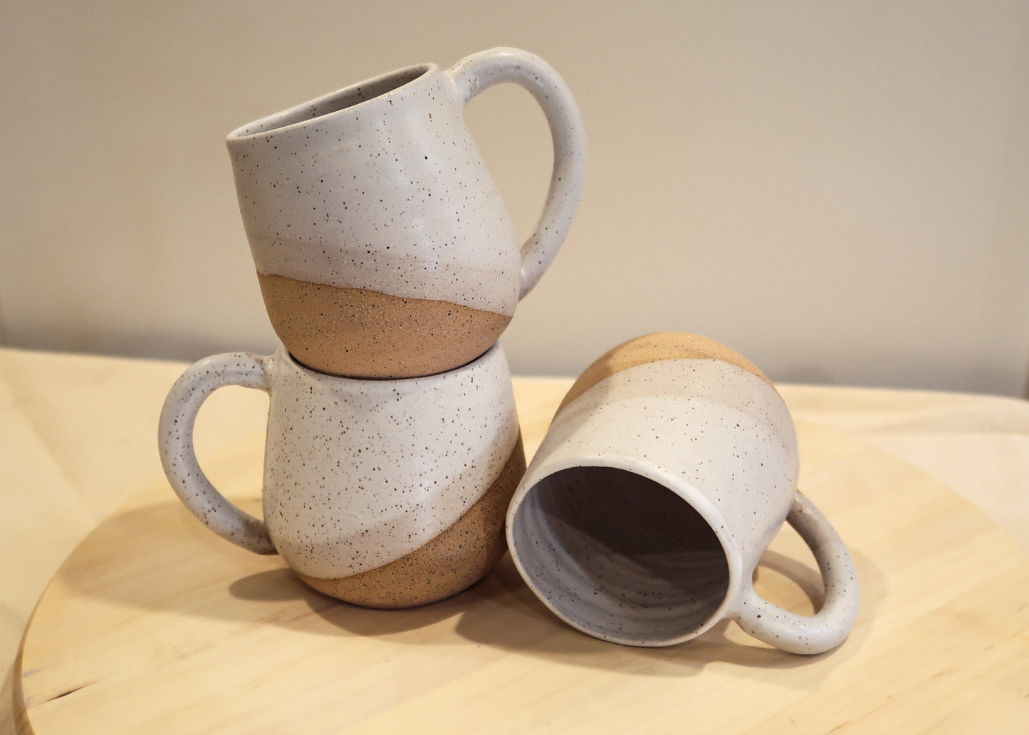 Seconds - Round Bottom Mugs - Speckled White - Handmade Ceramic Kitchenware