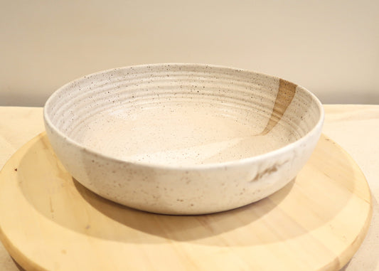 Seconds - Criss-Cross Wide-Bottom Blate - Whites - Handmade Ceramic Kitchenware