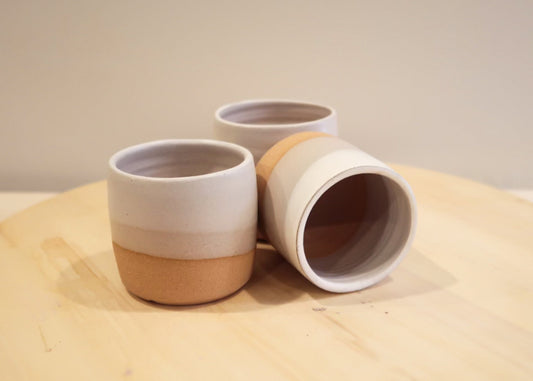 Seconds - Cylinder Succulent Pot with Saucer - White and Beige - Handmade Ceramic