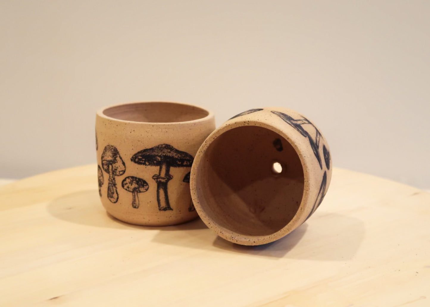 Seconds - Shroom Pot with Saucer - Black - Cylinder Succulent Pot - Handmade Ceramic