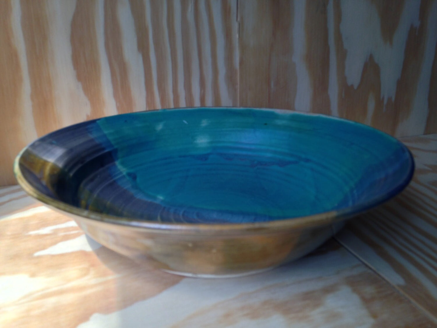 Large wide green brown and green platter/ bowl, serving, multiuse